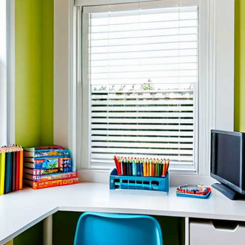 **Image:** A cozy and organized child's study corner with a desk by the window, filled with books, colorful pencils, and educational games. **Prompt:** "Bright and inviting child's study corner, desk by window, books, pencils, educational games, fully clothed, safe for work, appropriate content, family-friendly, perfect anatomy, natural proportions, professional photography, high quality, modest."