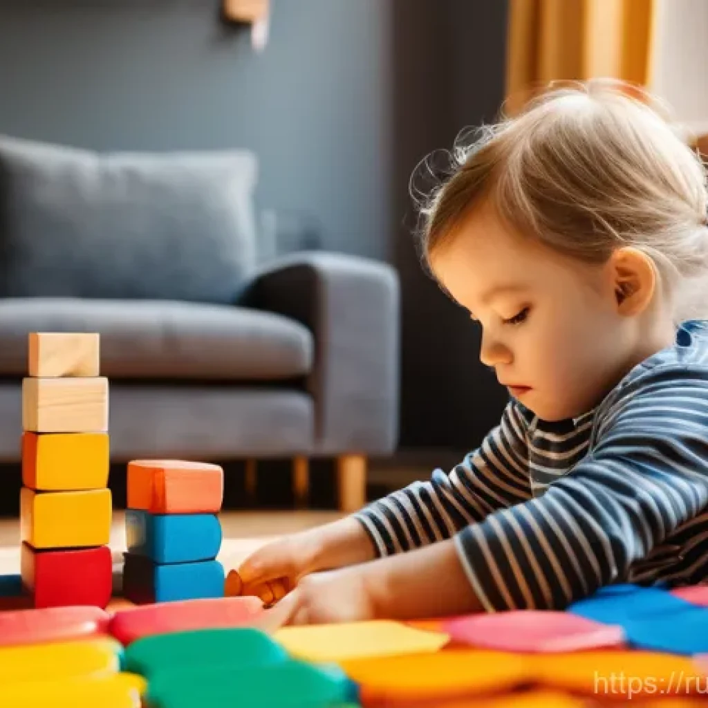 아이의 문제 해결 능력 키우기 - A focused 6-year-old child, dressed in comfortable, vibrant casual clothes, is intently building a c...