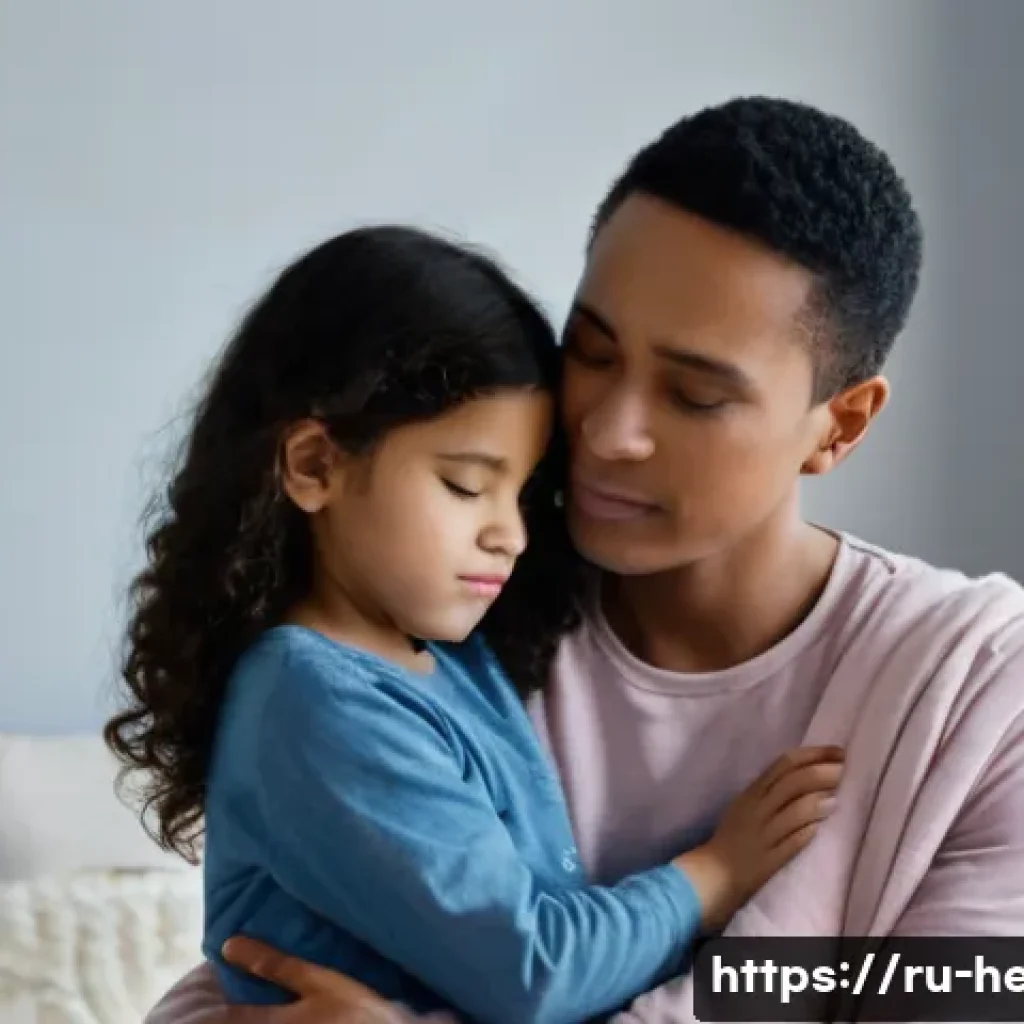 아이의 불안과 두려움 다루는 방법 - **Prompt 1: Comforting a Worried Child**
    "A tender, close-up shot of a caring parent gently embr...