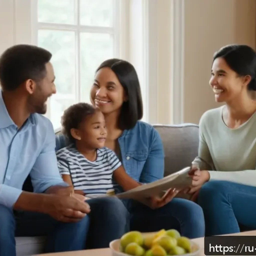 아이의 거짓말 대처법 - A warm and inviting family living room scene where a mother and father are sitting on a cozy sofa, e...