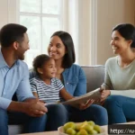 Home 19 아이의 거짓말 대처법 - A warm and inviting family living room scene where a mother and father are sitting on a cozy sofa, e...