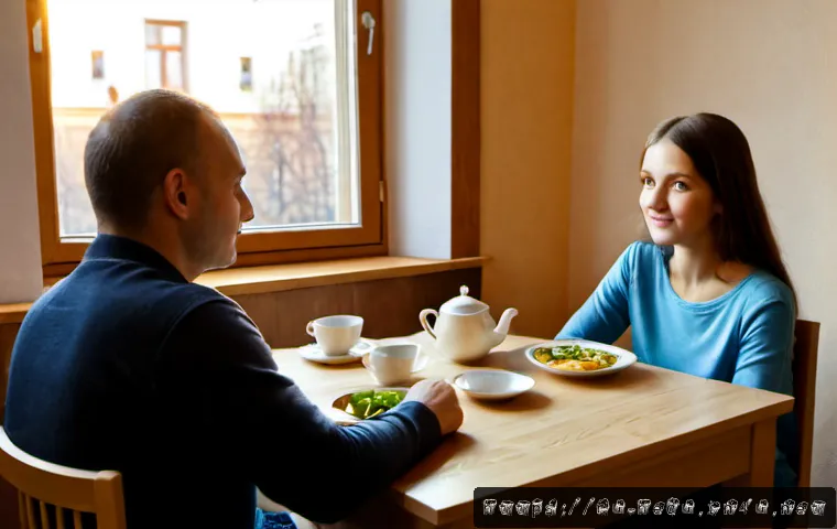 Home 17 부모의 역할과 태도 - Photorealistic Russian family scene in a warm Moscow apartment, calm mother and father sitting at a ...